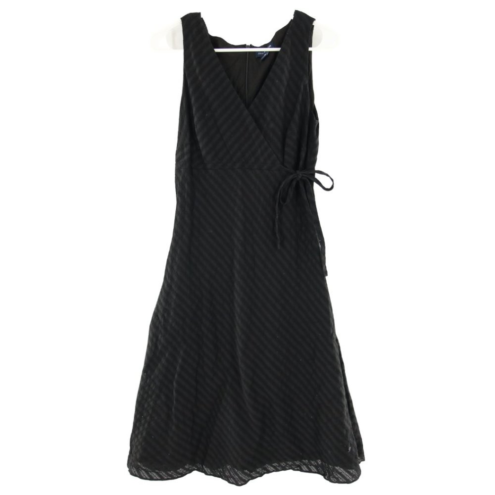 Ann Taylor Black Eyelet Striped Wrap ALine Dress 8